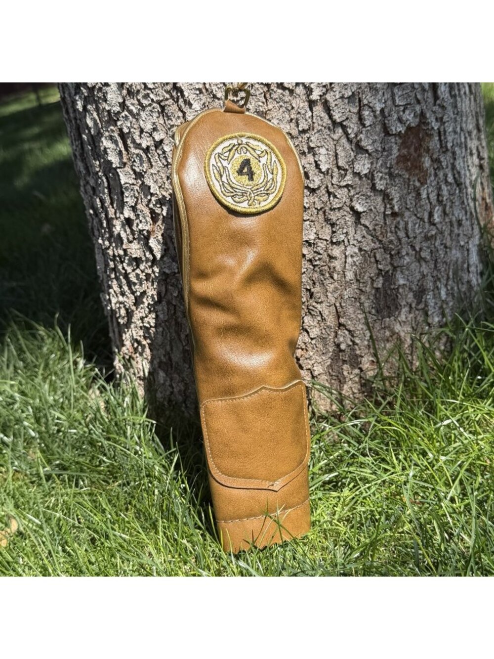 Vintage #4 Golf Club Head Cover Saddle Tan Leatherette Fairway Wood Retro Crest